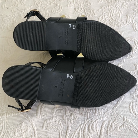 Nicole Miller Black Tulum Gold Studded Ankle Strap Pointed Flat Loafers - Picture 6 of 6